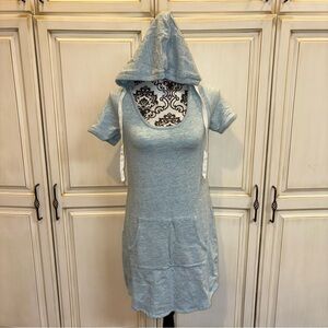 Any Body Size XXS Light Blue Drawstring Hooded Short Sleeve Swimsuit Coverup